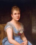 Portrait of a woman wearing a blue dress with white lace unknow artist
